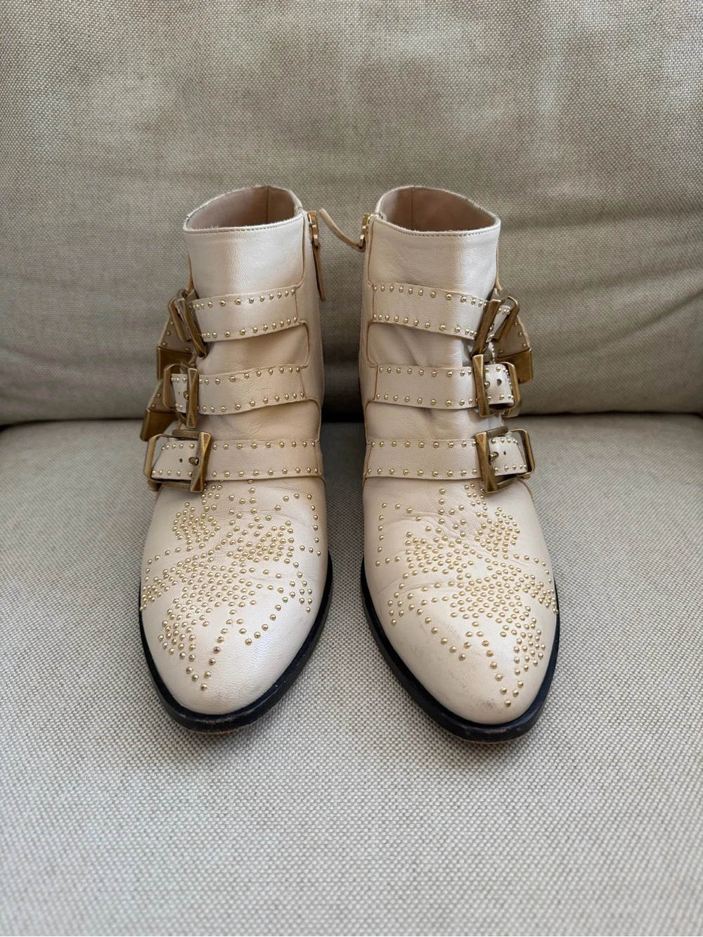 Chloe Susanna Cream Studded Leather Ankle Boots Sz 37